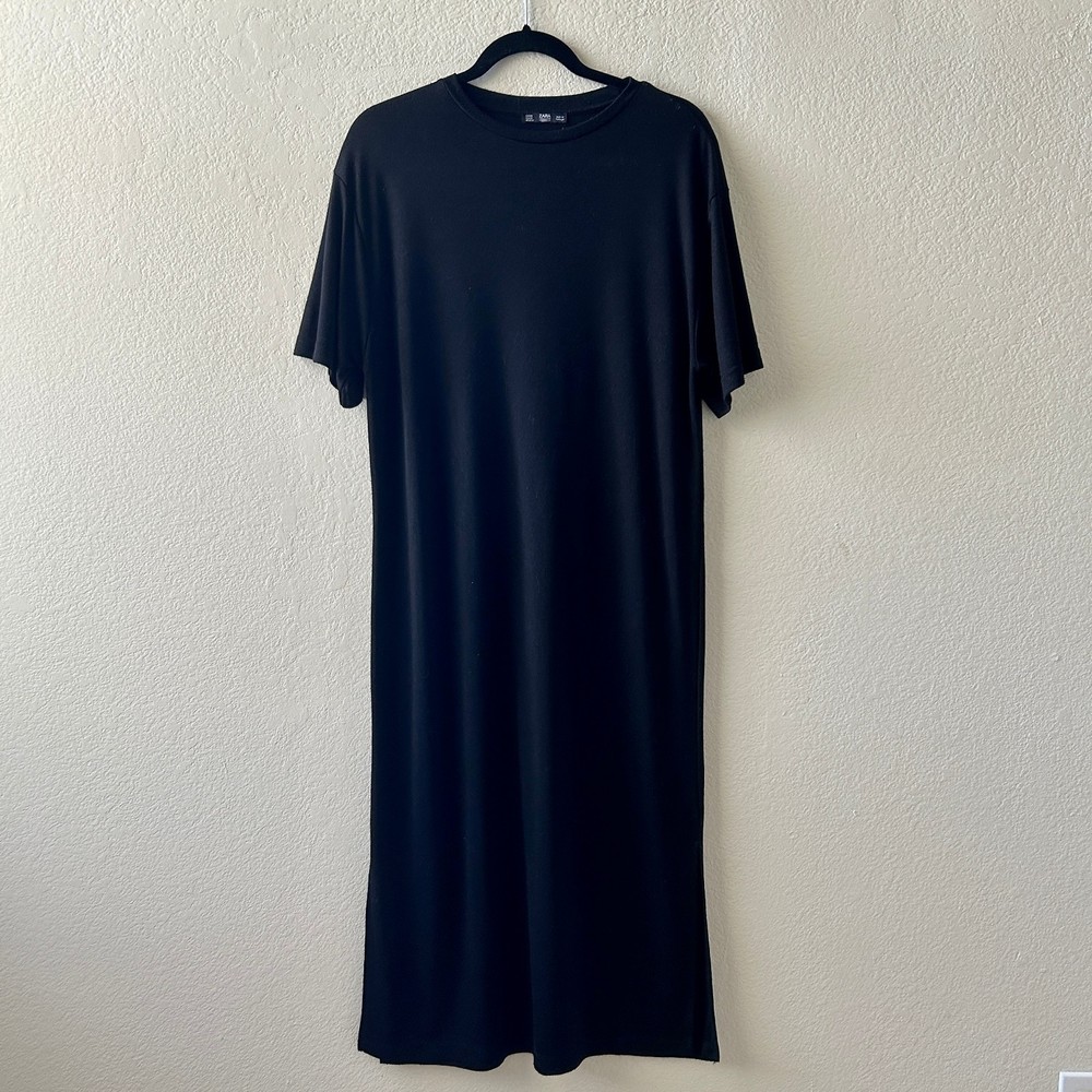 Zara Black Knit Maxi Dress with Leg Slit
